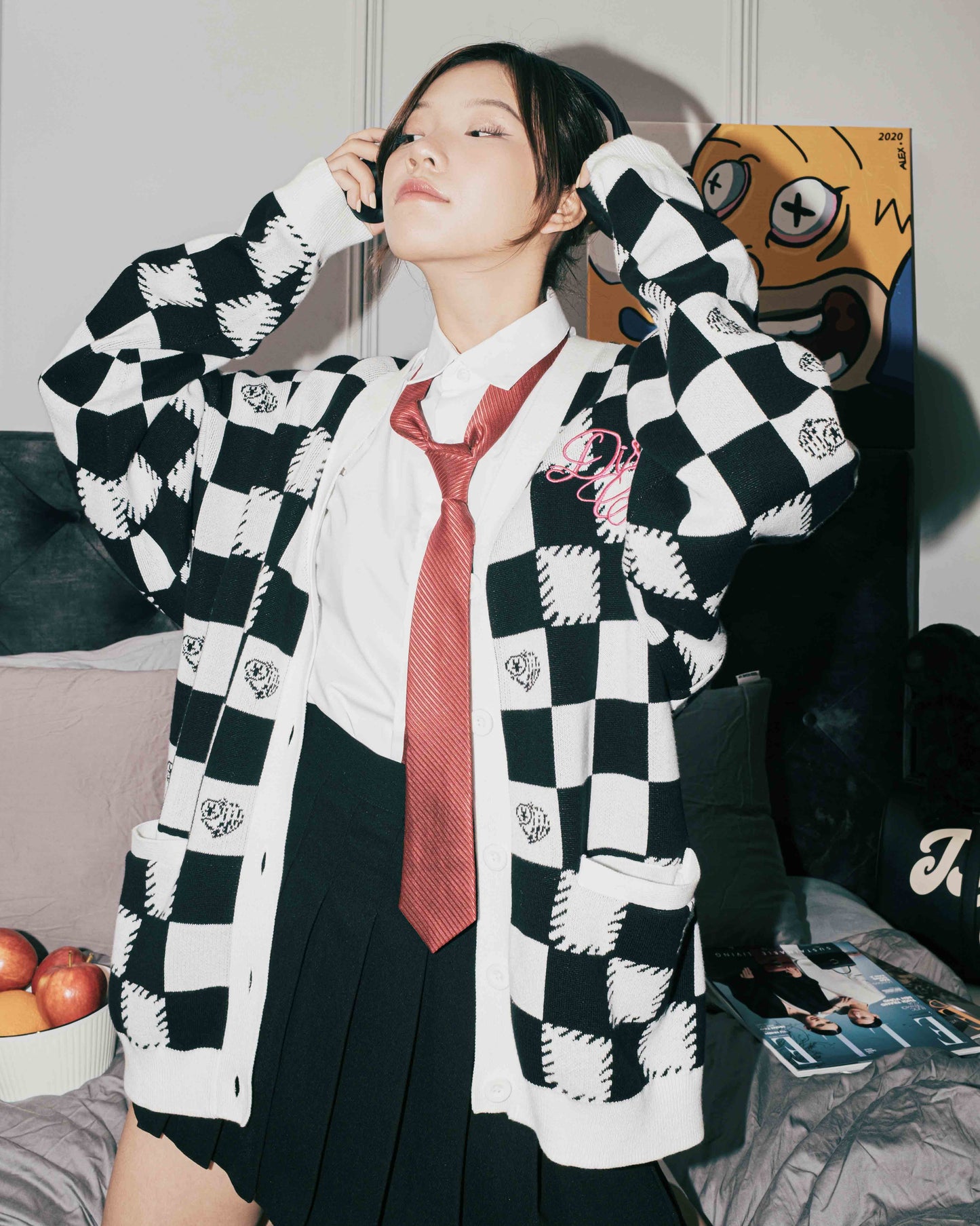 Dirty Coins Checkerboard Knit Cardigan