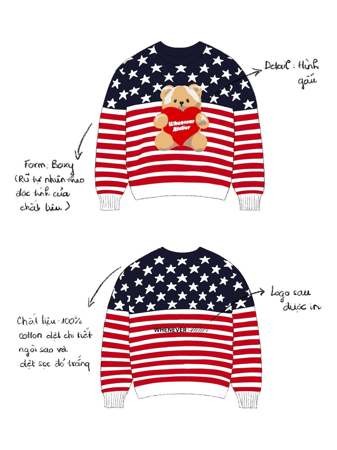 “WHENEVER” STAR BEAR SWEATER