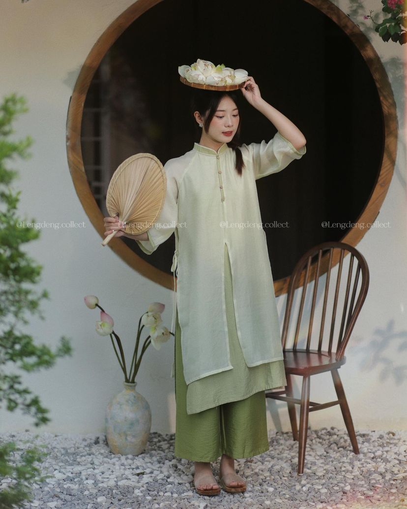 Set Áo Dài Bánh Nướng Lá Dứa