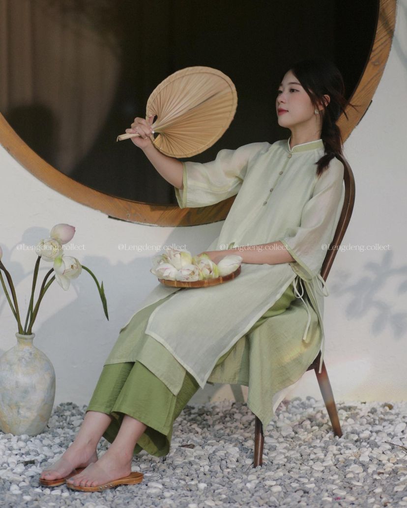 Set Áo Dài Bánh Nướng Lá Dứa