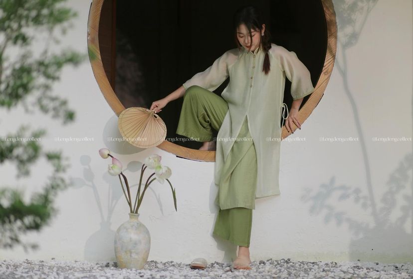 Set Áo Dài Bánh Nướng Lá Dứa