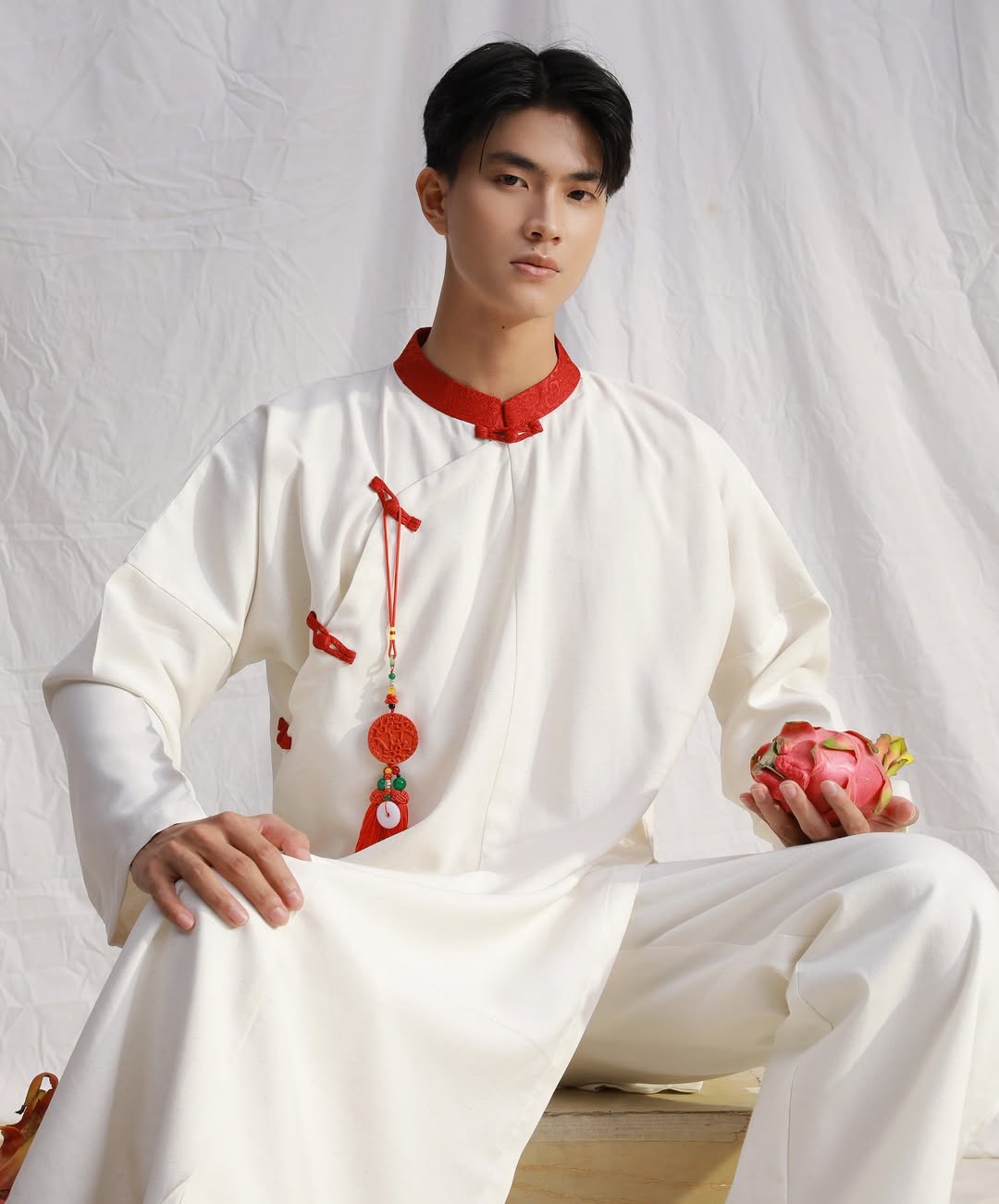 Áo Dài Trắng Gấm Đỏ (Pants & Pendants not Included)