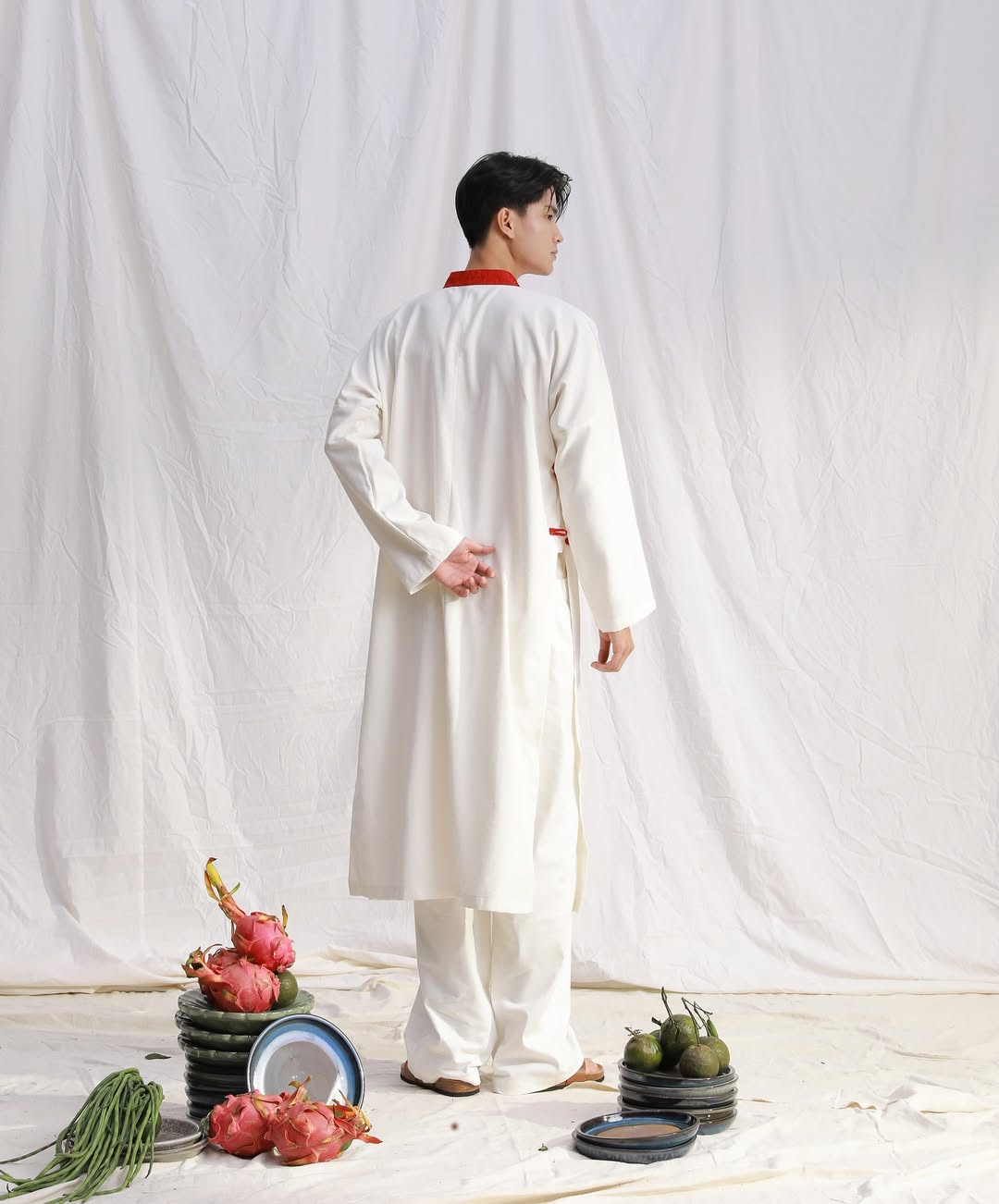 Áo Dài Trắng Gấm Đỏ (Pants & Pendants not Included)