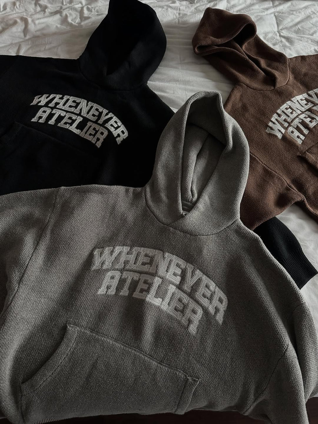 "WHENEVER" BASIC LOGO KNIT HOODIE
