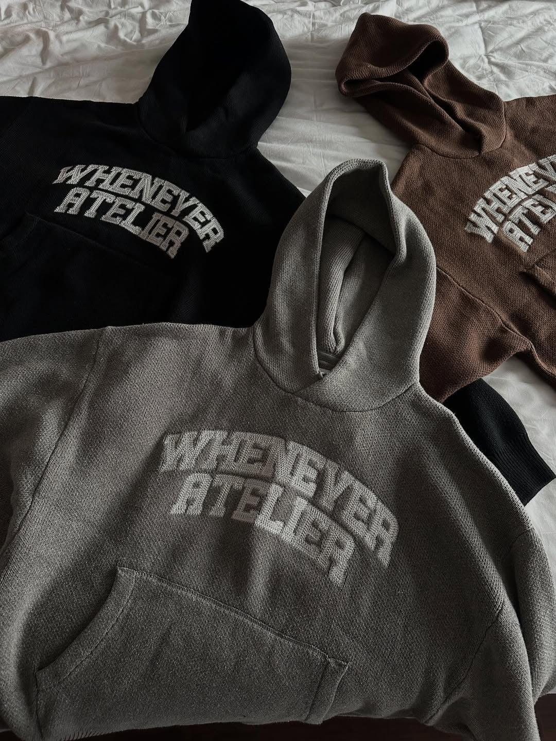 "WHENEVER" BASIC LOGO KNIT HOODIE