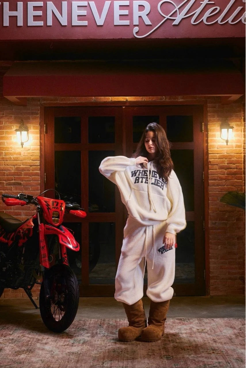 "WHENEVER" BASIC LOGO KNIT HOODIE